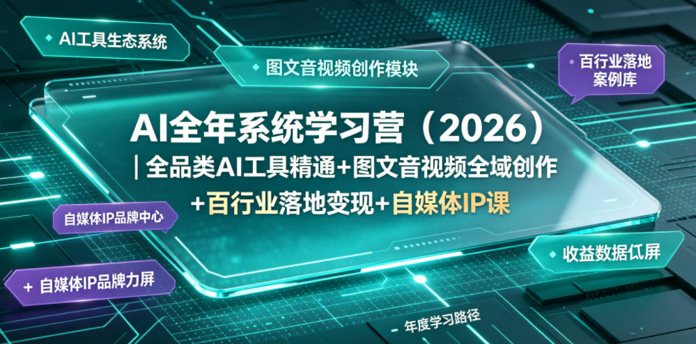 AI全年系统学习营（2026）｜全品类AI工具精通+图文音视频全域创作+百行业落地变现+自媒体IP打造年度进阶大课-课程网