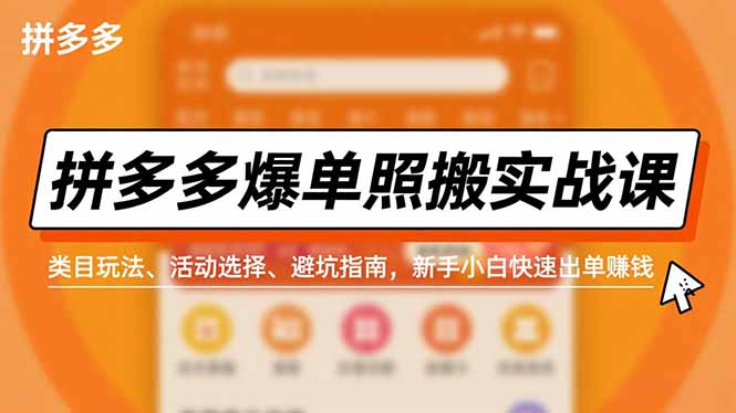 拼多多爆单照搬实战课，类目玩法、活动选择、避坑指南，新手小白快速出单赚钱-课程网