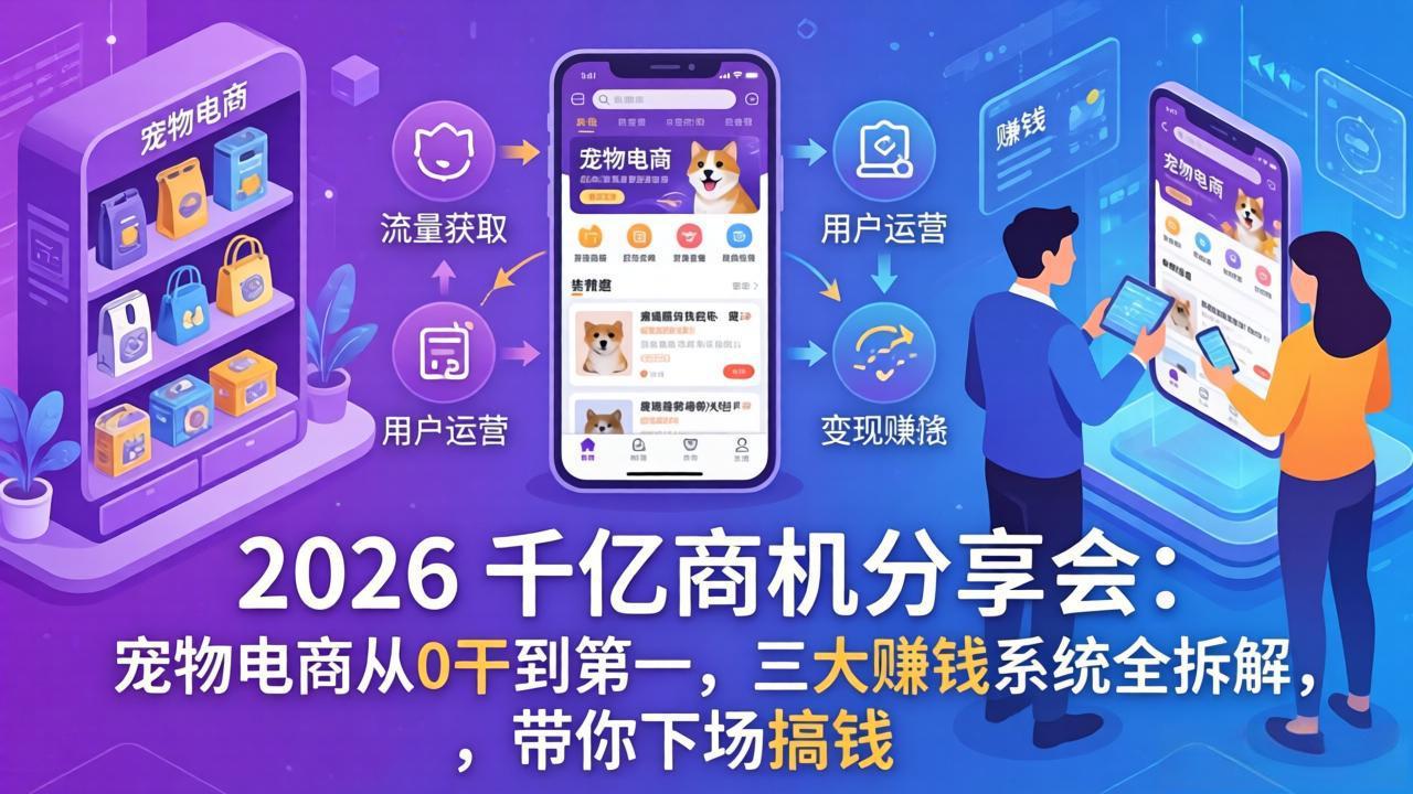 2026 千亿商机分享会：宠物电商从0干到第一，三大赚钱系统全拆解，带你下场搞钱-课程网