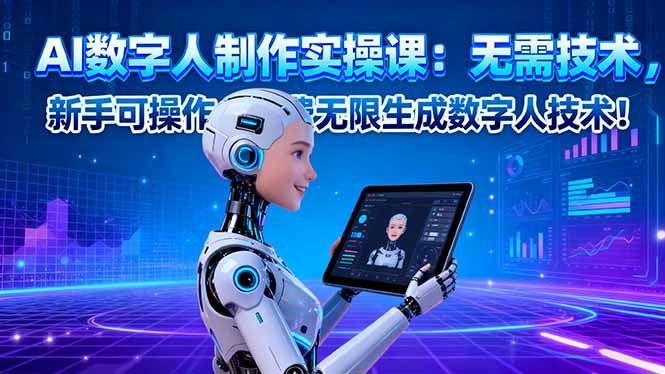 AI数字人制作实操课：无需技术，新手可操作，免费无限生成数字人技术！-课程网