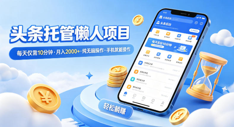 头条托管懒人项目，每天仅需10分钟，月入2000+，纯无脑操作，手机就能操作【揭秘】-课程网