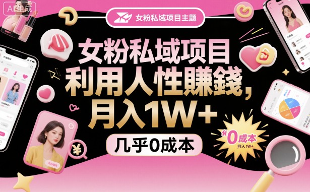 女粉私域项目，利用人性賺钱，月入1W＋，几乎0成本-课程网