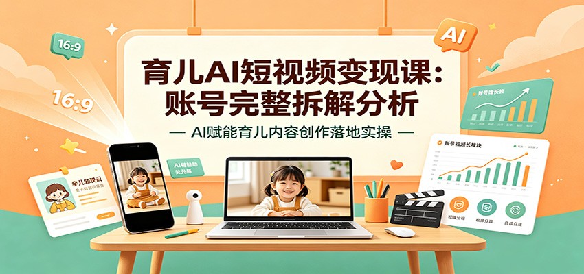 育儿AI短视频变现课：账号完整拆解分析，AI赋能育儿内容创作落地实操-课程网