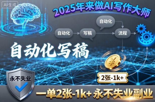 2025年来做AI写作大师，自动化写稿，一单2张-1k+，永不失业副业-课程网