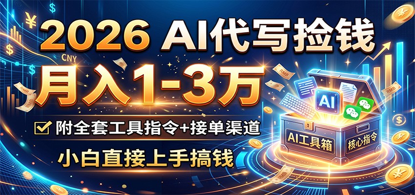 2026 AI代写捡钱，月入1-3万，附全套工具指令+接单渠道，小白直接上手搞钱-课程网