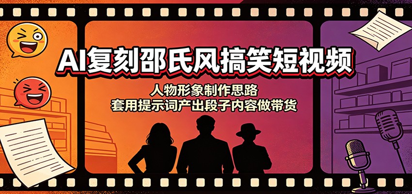 AI复刻邵氏风搞笑短视频：人物形象制作思路，套用提示词产出段子内容做带货-课程网