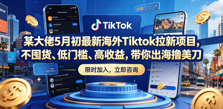 某大佬5月初最新海外Tiktok拉新项目，不囤货、低门槛、高收益，带你出海撸美刀-课程网