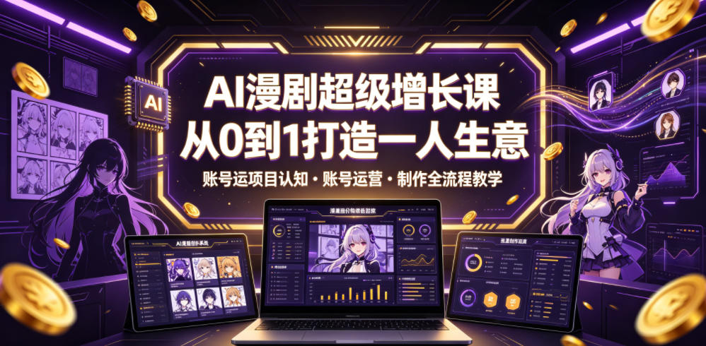 AI漫剧超级增长课，从0到1打造一人生意，项目认知・账号运营・制作全流程教学-课程网