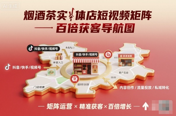 烟酒茶实体店短视频矩阵百倍获客导航图-课程网