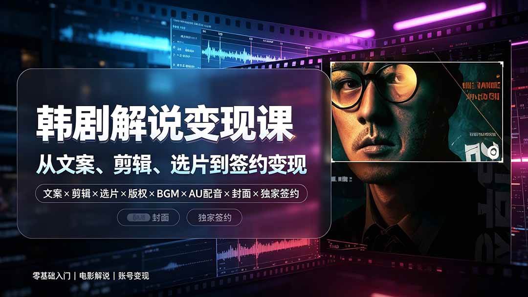 （19438期）抖音270W粉丝博主亲授韩剧解说课：文案×剪辑×选片×版权×BGM×AU配音×封面×独家签约，零基础到变现-课程网