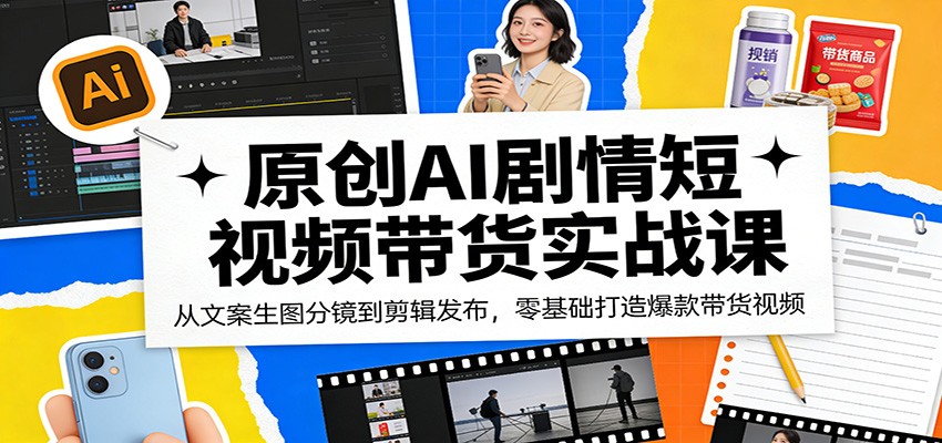 原创AI剧情短视频带货实战课：从文案生图分镜到剪辑发布，零基础打造爆款带货视频-课程网