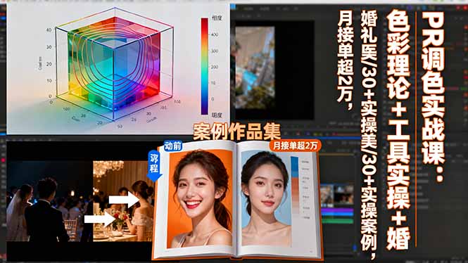 PR调色实战课：色彩理论+工具实操+婚礼医美/30+实操案例，月接单超2万-课程网