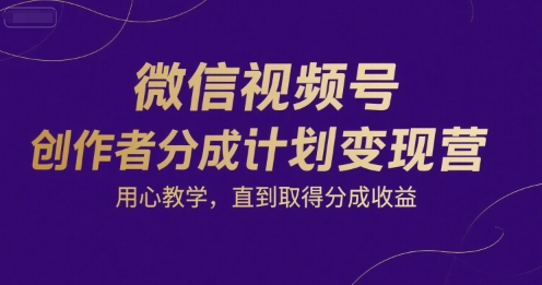 微信视频号创作者分成计划变现营，用心教学，直到取得分成收益-课程网
