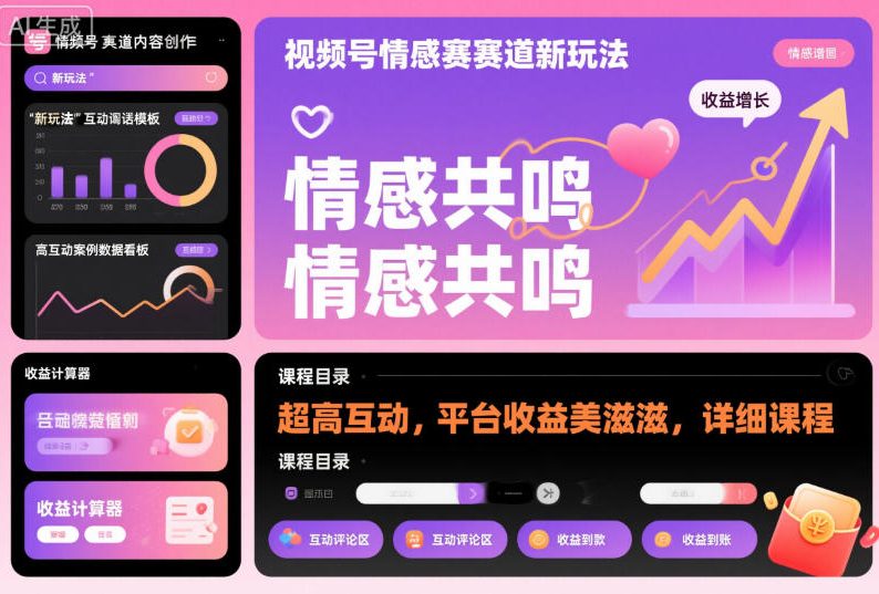 视频号情感赛道新玩法，超高互动，平台收益美滋滋，详细课程-课程网