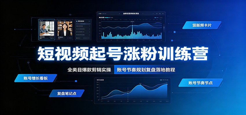 短视频起号涨粉训练营：全类目爆款剪辑实操，账号节奏规划复盘落地教程-课程网