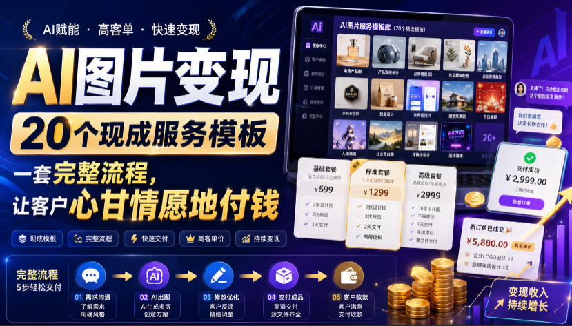 AI图片变现，20个现成服务模板，一套完整流程，让客户心甘情愿地付钱【原创双语字幕】-课程网