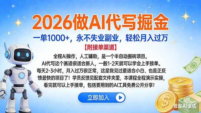 2026做AI代写掘金，一单1000+，永不失业副业，轻松月入过万-课程网