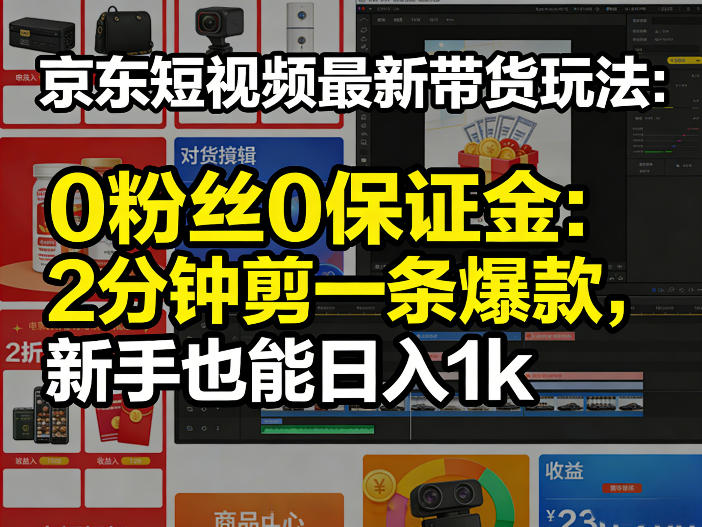 京东短视频最新带货玩法，0粉丝0保证金，2分钟剪一条爆款，新手也能日入1k+【揭秘】-课程网