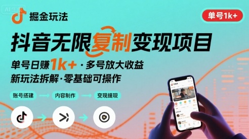 抖音掘金新玩法 单号1k+可以无限复制的项目-课程网