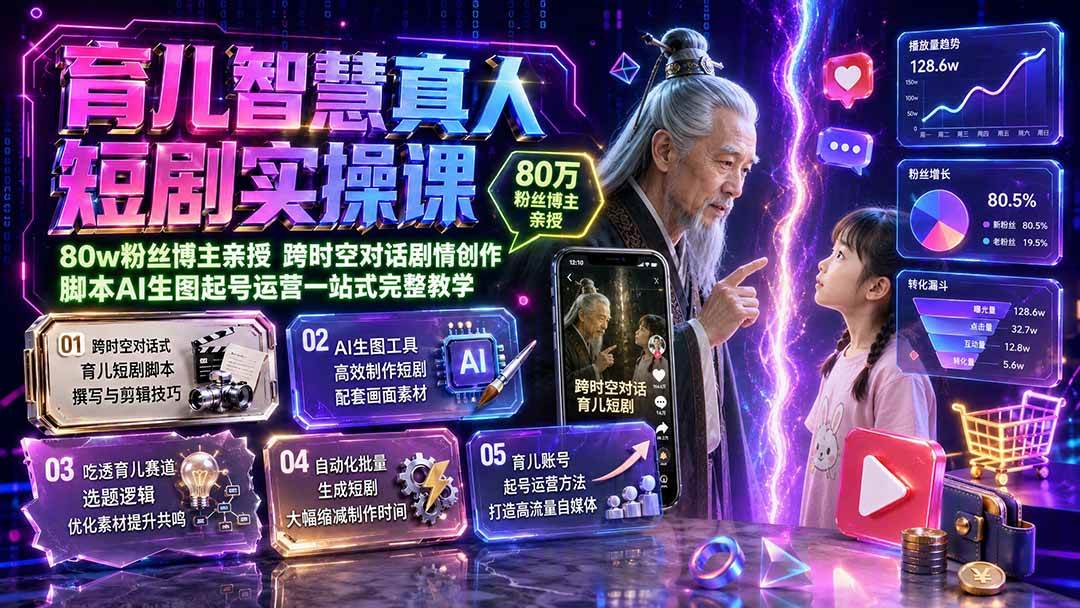 （19663期）育儿智慧真人短剧实操课｜80w粉丝博主亲授，跨时空对话剧情创作，脚本AI生图起号运营一站式完整教学-课程网