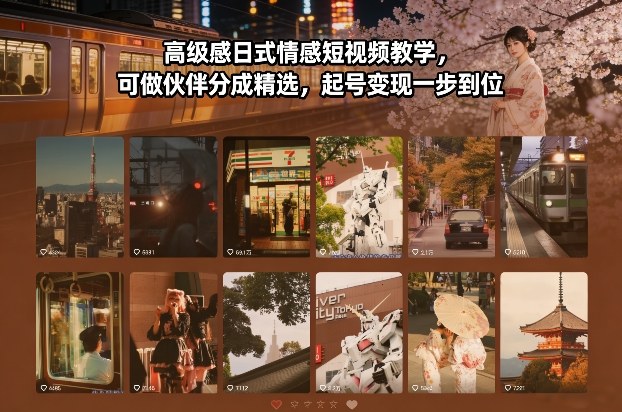 高级感日式情感短视频教学，可做伙伴分成精选，起号变现一步到位-课程网