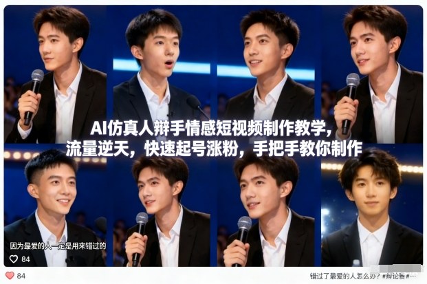 AI仿真人辩手情感短视频制作教学，流量逆天，快速起号涨粉，手把手教你制作-课程网